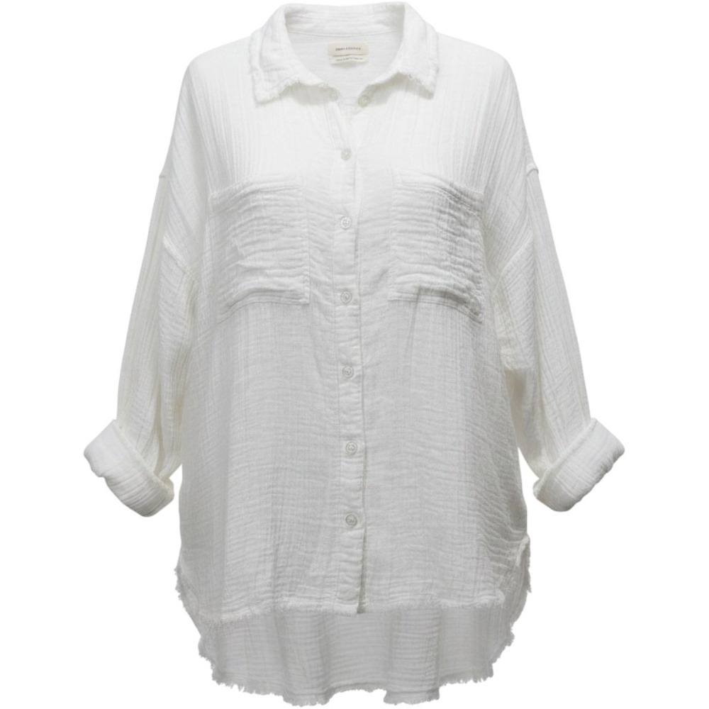 Urban Outfitters White Gauze Oversized Button‎ Down Shirt XL TG Frayed Hem Beach